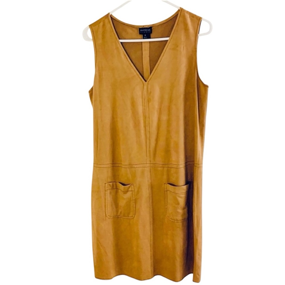 NWOT Camel Suede Pocket Smocked Dress
